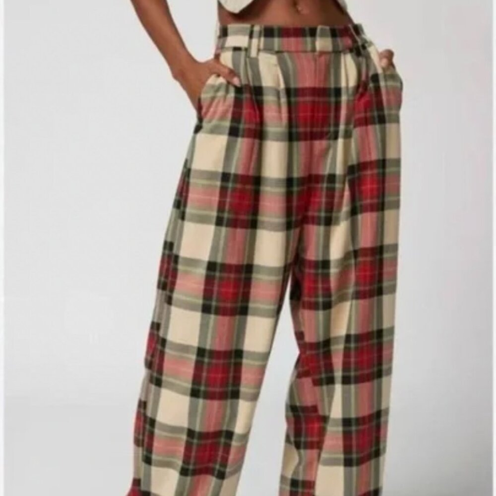 Urban Outfitters Grandpa Baggy Trouser Pant, Red Plaid, Size 2, LIKE NEW